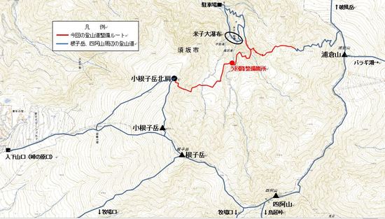 根子岳周辺の登山道の地図