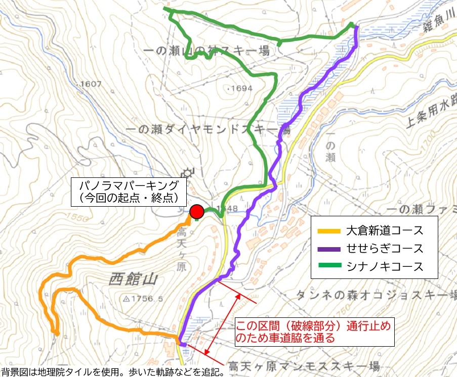 歩いたコースの地図