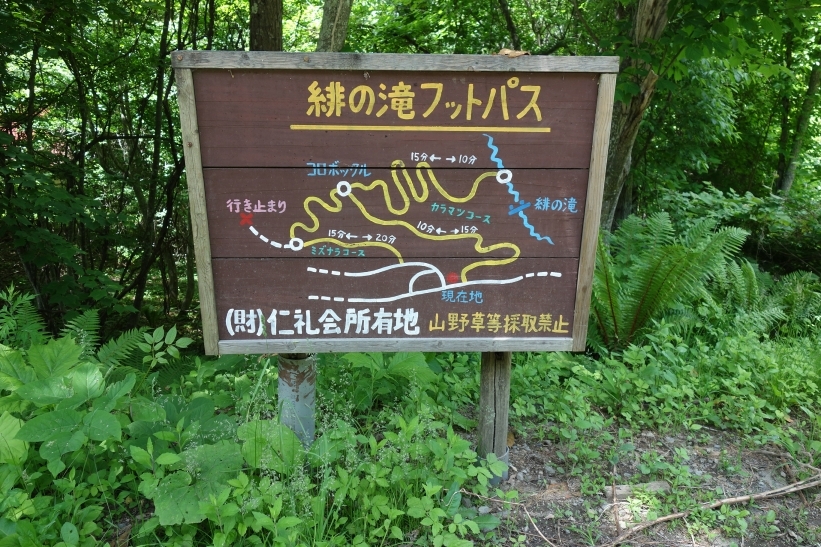 緋の滝の遊歩道の案内図