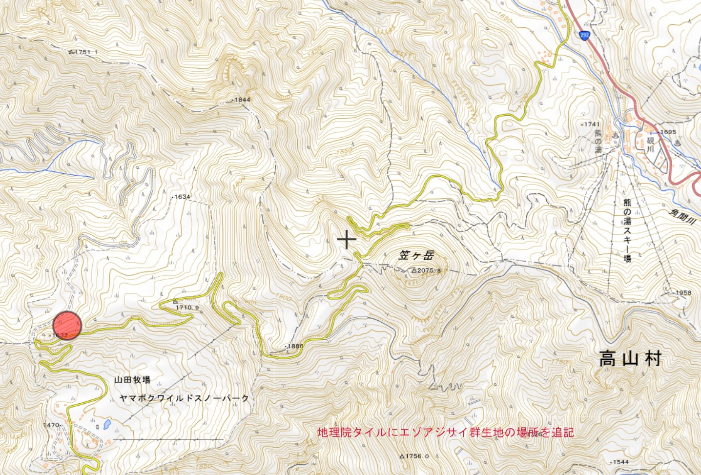 エゾアジサイ群生地の位置