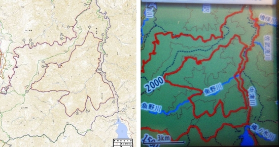 地種区分の境界線をハンディGPSで表示した例