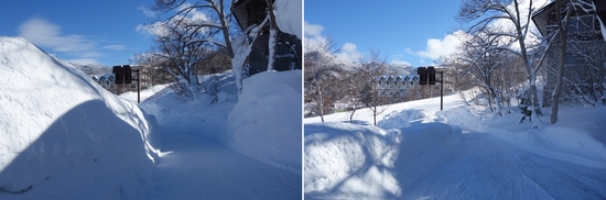 志賀高原管理官事務所の進入路の雪の壁